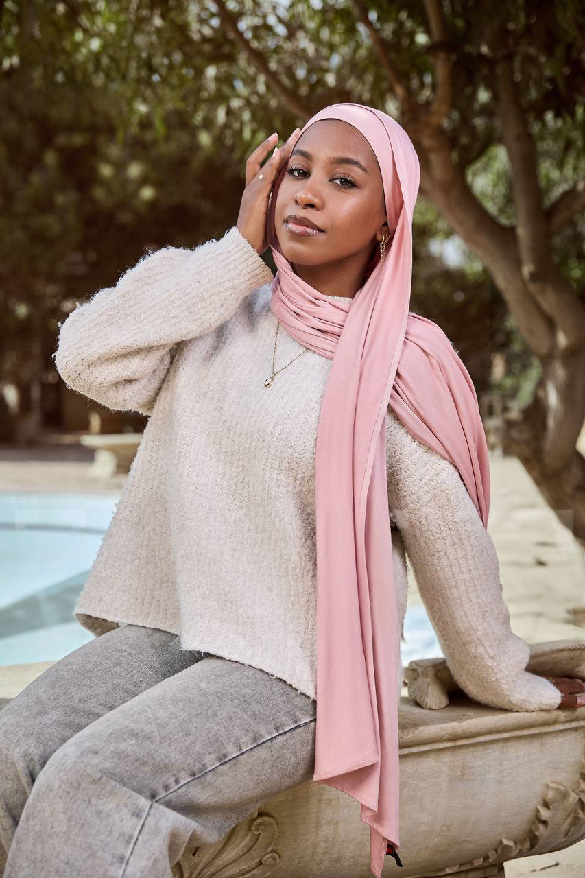 Blush Elegance - Premium Lycra Scarf with Bandana