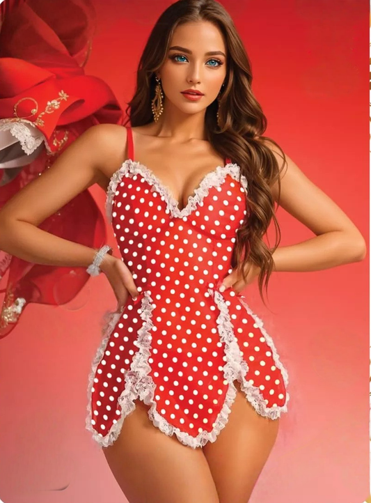 Polka Dot Passion Lace-Trim Dress