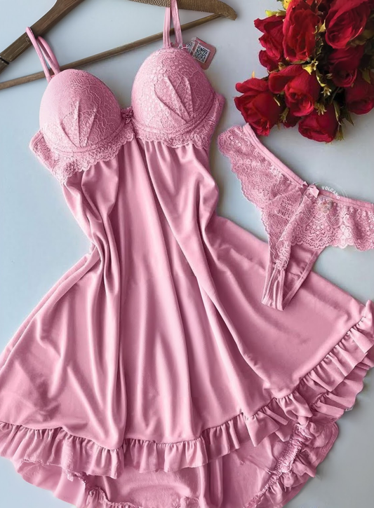 Blush Elegance: Lace Nightwear Set