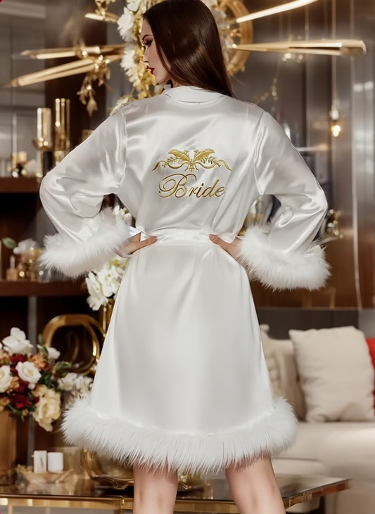 Radiant Bride Feather-Trim Robe