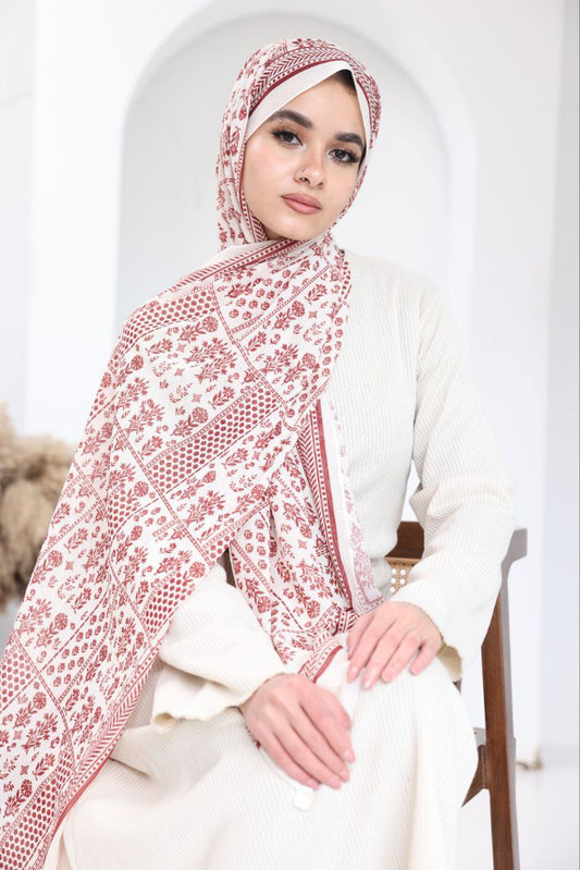 Chiffon Garden Bloom Scarf – Rustic Red